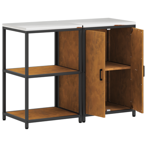 vidaXL Kitchen Storage Set with Shelf with Storage with Door Adjustable 2 pcs Rusty Weathering steel