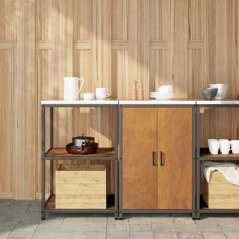 vidaXL Kitchen Storage Set with Shelf with Storage with Door Adjustable 2 pcs Rusty Weathering steel