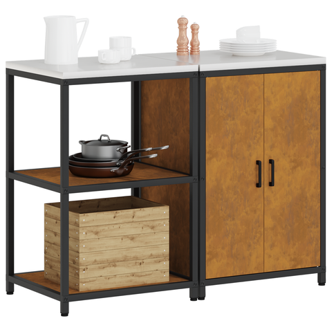 vidaXL Kitchen Storage Set with Shelf with Storage with Door Adjustable 2 pcs Rusty Weathering steel