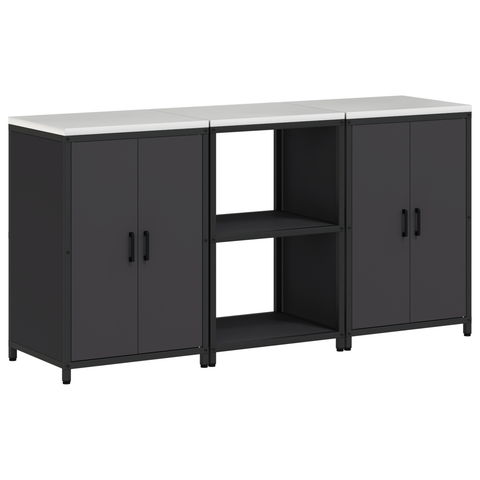 vidaXL Kitchen Storage Set with Shelf with Storage with Door 3 pcs Black 180 x 50 x 92 cm