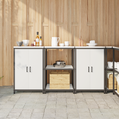 vidaXL Kitchen Storage Set with Shelf with Storage with Door 3 pcs White 180 x 50 x 92 cm