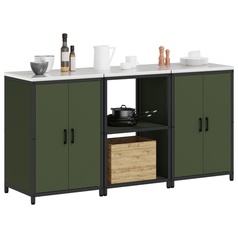 vidaXL Kitchen Storage Set 3 pcs Olive Green 180 x 50 x 92 cm