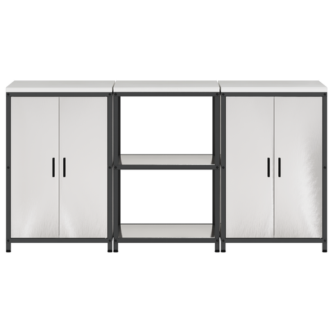 vidaXL Kitchen Storage Set with Shelf with Storage with Door 3 pcs Sliver 180 x 50 x 92 cm