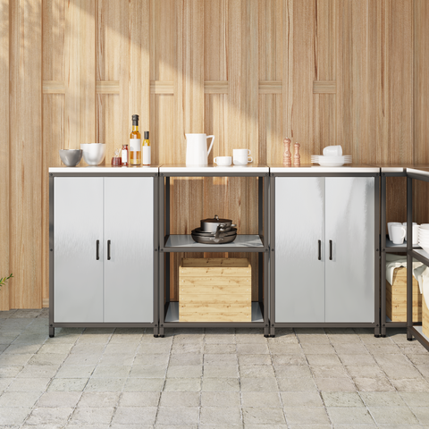 vidaXL Kitchen Storage Set with Shelf with Storage with Door 3 pcs Sliver 180 x 50 x 92 cm