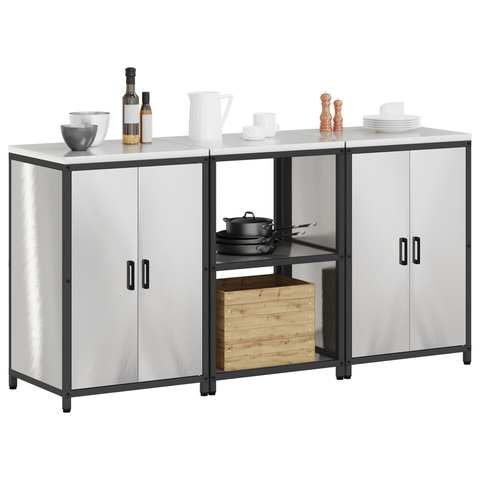 vidaXL Kitchen Storage Set with Shelf with Storage with Door 3 pcs Sliver 180 x 50 x 92 cm