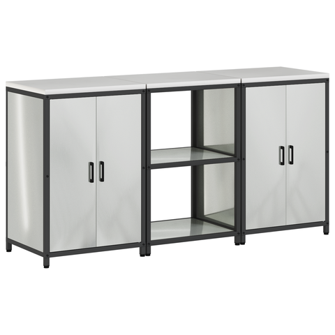 vidaXL Kitchen Storage Set with Shelf with Storage with Door 3 pcs Sliver 180 x 50 x 92 cm