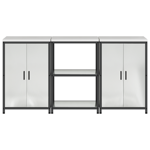 vidaXL Kitchen Storage Set with Shelf with Storage with Door 3 pcs Sliver 180 x 50 x 92 cm