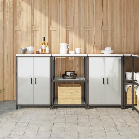 vidaXL Kitchen Storage Set with Shelf with Storage with Door 3 pcs Sliver 180 x 50 x 92 cm
