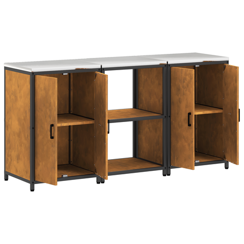 vidaXL Kitchen Storage Set with Shelf with Storage with Door 3 pcs Rusty 180 x 50 x 92 cm
