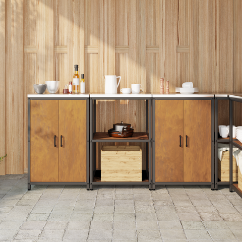 vidaXL Kitchen Storage Set with Shelf with Storage with Door 3 pcs Rusty 180 x 50 x 92 cm