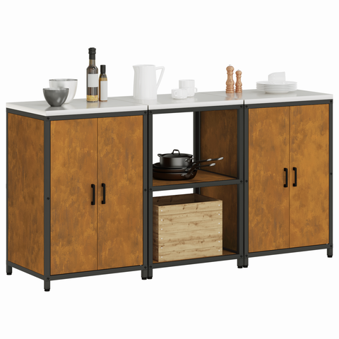 vidaXL Kitchen Storage Set with Shelf with Storage with Door 3 pcs Rusty 180 x 50 x 92 cm