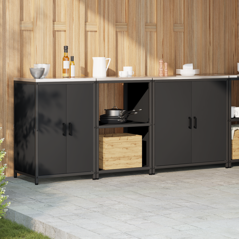 vidaXL with Shelf Other with Storage with Door 3 pcs Black Cold-rolled steel