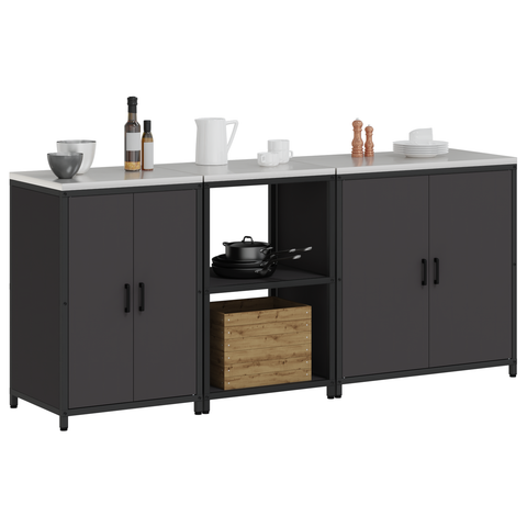 vidaXL with Shelf Other with Storage with Door 3 pcs Black Cold-rolled steel