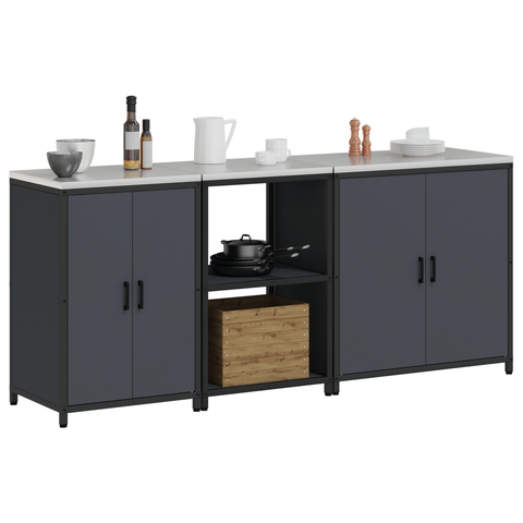 vidaXL with Shelf Other with Storage with Door 3 pcs Anthracite Cold-rolled steel