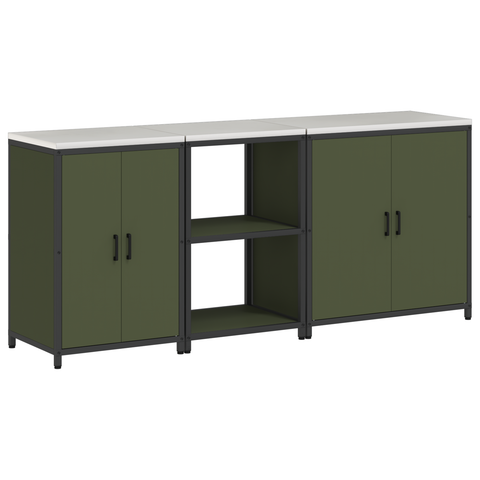 vidaXL with Shelf Other with Storage with Door 3 pcs Olive Green Cold-rolled steel