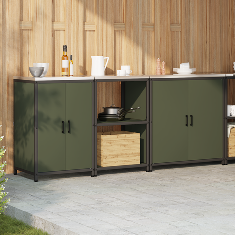 vidaXL with Shelf Other with Storage with Door 3 pcs Olive Green Cold-rolled steel