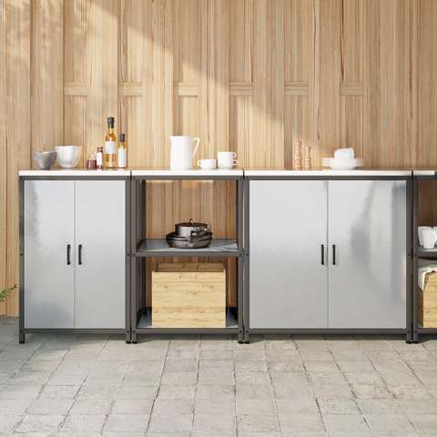 vidaXL with Shelf Other with Storage with Door 3 pcs Stainless steel