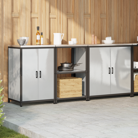 vidaXL with Shelf Other with Storage with Door 3 pcs Stainless steel