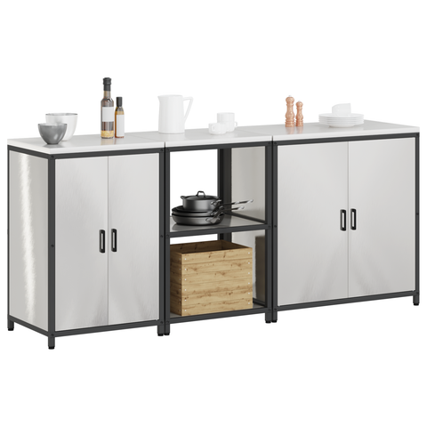 vidaXL with Shelf Other with Storage with Door 3 pcs Stainless steel
