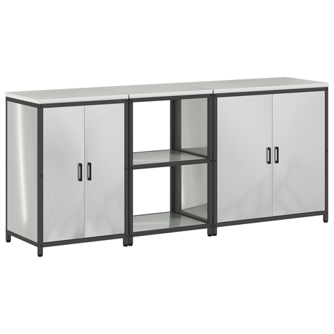 vidaXL with Shelf Other with Storage with Door 3 pcs Galvanised steel