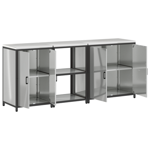 vidaXL with Shelf Other with Storage with Door 3 pcs Galvanised steel