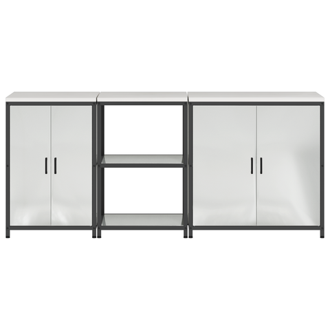 vidaXL with Shelf Other with Storage with Door 3 pcs Galvanised steel
