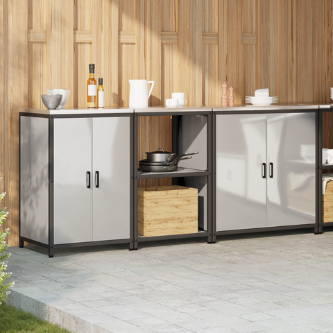 vidaXL with Shelf Other with Storage with Door 3 pcs Galvanised steel