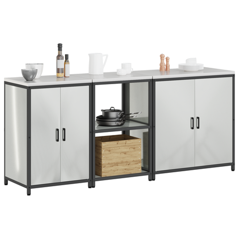vidaXL with Shelf Other with Storage with Door 3 pcs Galvanised steel