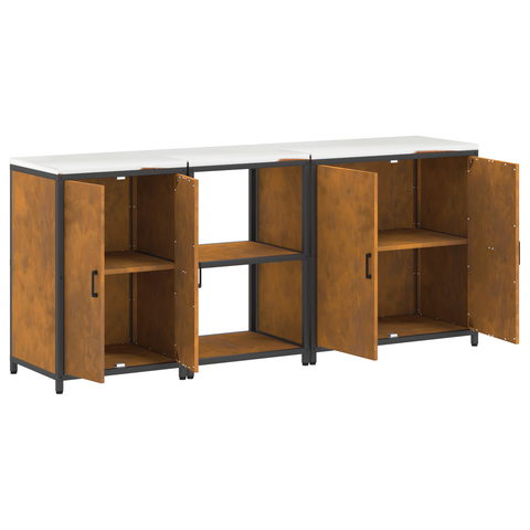 vidaXL with Shelf Other with Storage with Door 3 pcs Rusty Weathering steel