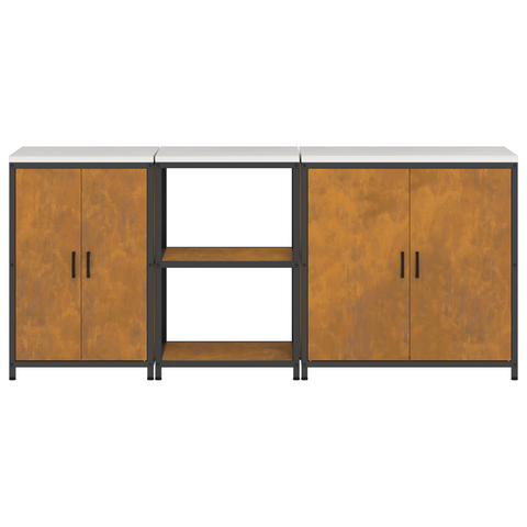 vidaXL with Shelf Other with Storage with Door 3 pcs Rusty Weathering steel