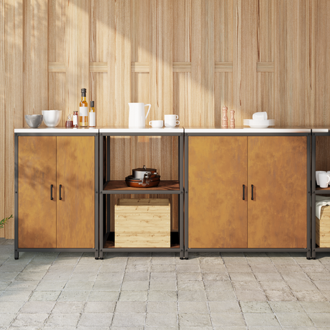 vidaXL with Shelf Other with Storage with Door 3 pcs Rusty Weathering steel