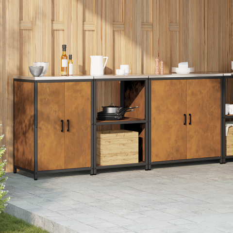 vidaXL with Shelf Other with Storage with Door 3 pcs Rusty Weathering steel