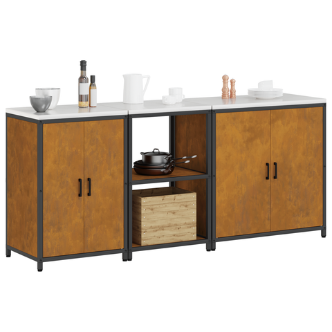 vidaXL with Shelf Other with Storage with Door 3 pcs Rusty Weathering steel