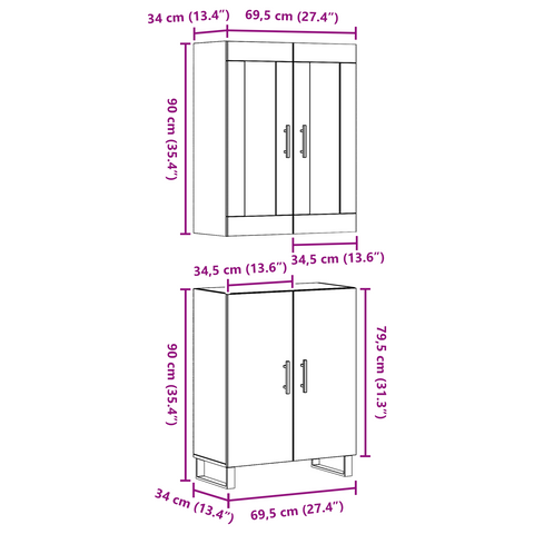 vidaXL Highboard Artisan oak Two-piece set Engineered wood