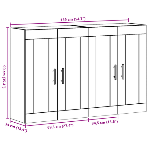 vidaXL Wall Mounted Cabinets 2 pcs Artisan Oak 69.5x34x90 cm Engineered Wood
