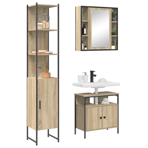 vidaXL Bathroom Furniture Set 3 pcs Sonoma oak 33 x 33 x 185.5 cm