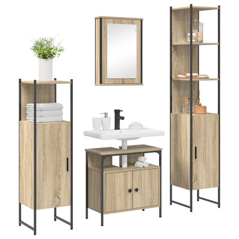 vidaXL Bathroom Furniture Set 4 pcs Sonoma oak 33 x 33 x 185.5 cm