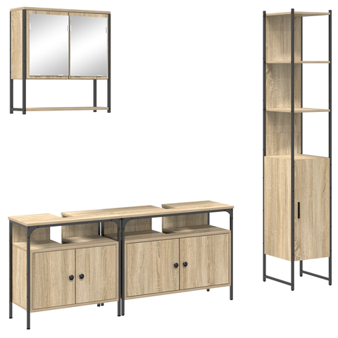 vidaXL Bathroom Furniture Set with Shelf Wall-mounted with Storage with Door with Mirror 4 pcs Sonoma oak Medium