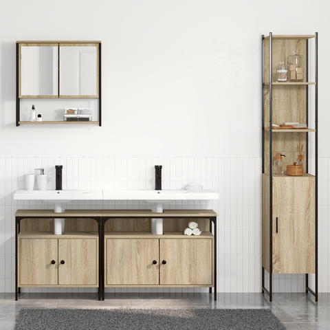 vidaXL Bathroom Furniture Set with Shelf Wall-mounted with Storage with Door with Mirror 4 pcs Sonoma oak Medium