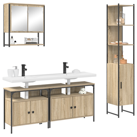 vidaXL Bathroom Furniture Set with Shelf Wall-mounted with Storage with Door with Mirror 4 pcs Sonoma oak Medium