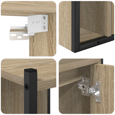 vidaXL Bathroom Furniture Set with Shelf Wall-mounted Other with Storage with Door with Mirror 4 pcs Sonoma oak
