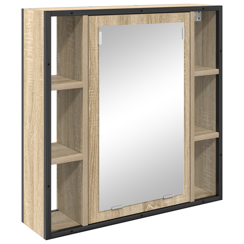 vidaXL Bathroom Furniture Set with Shelf Wall-mounted Other with Storage with Door with Mirror 4 pcs Sonoma oak