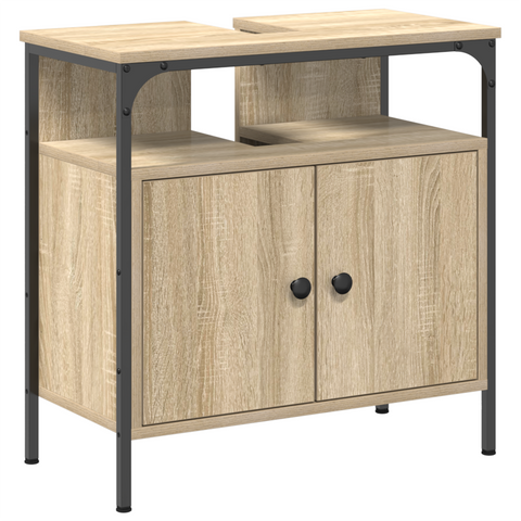 vidaXL Bathroom Furniture Set with Shelf Wall-mounted Other with Storage with Door with Mirror 4 pcs Sonoma oak