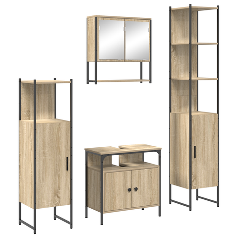 vidaXL Bathroom Furniture Set with Shelf Wall-mounted with Storage with Mirror 4 pcs Sonoma oak Standard
