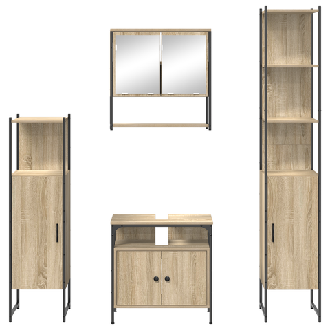 vidaXL Bathroom Furniture Set with Shelf Wall-mounted with Storage with Mirror 4 pcs Sonoma oak Standard