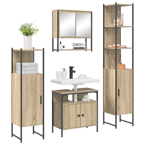 vidaXL Bathroom Furniture Set with Shelf Wall-mounted with Storage with Mirror 4 pcs Sonoma oak Standard