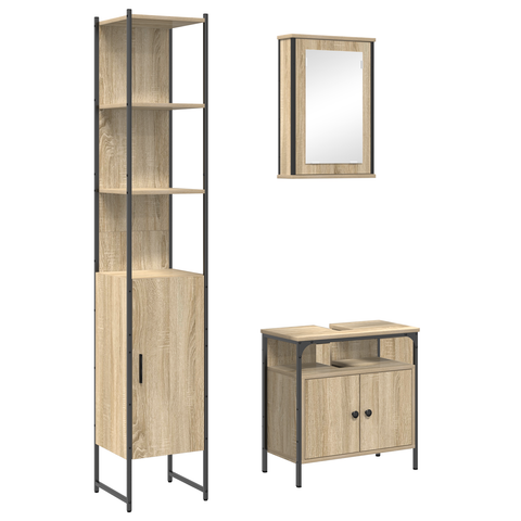 vidaXL Bathroom Furniture Set 3 pcs Sonoma oak 33 x 33 x 185.5 cm
