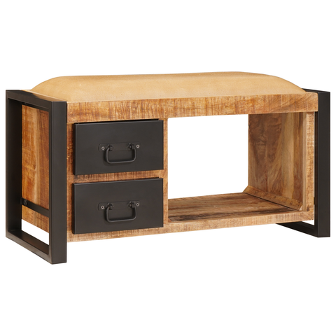 vidaXL Storage Bench with Canvas 80x35x40 cm Solid Rough Wood Mango