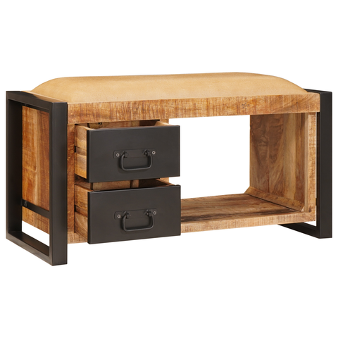 vidaXL Storage Bench with Canvas 80x35x40 cm Solid Rough Wood Mango