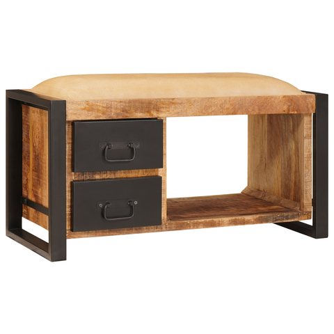 vidaXL Storage Bench with Canvas 80x35x40 cm Solid Rough Wood Mango